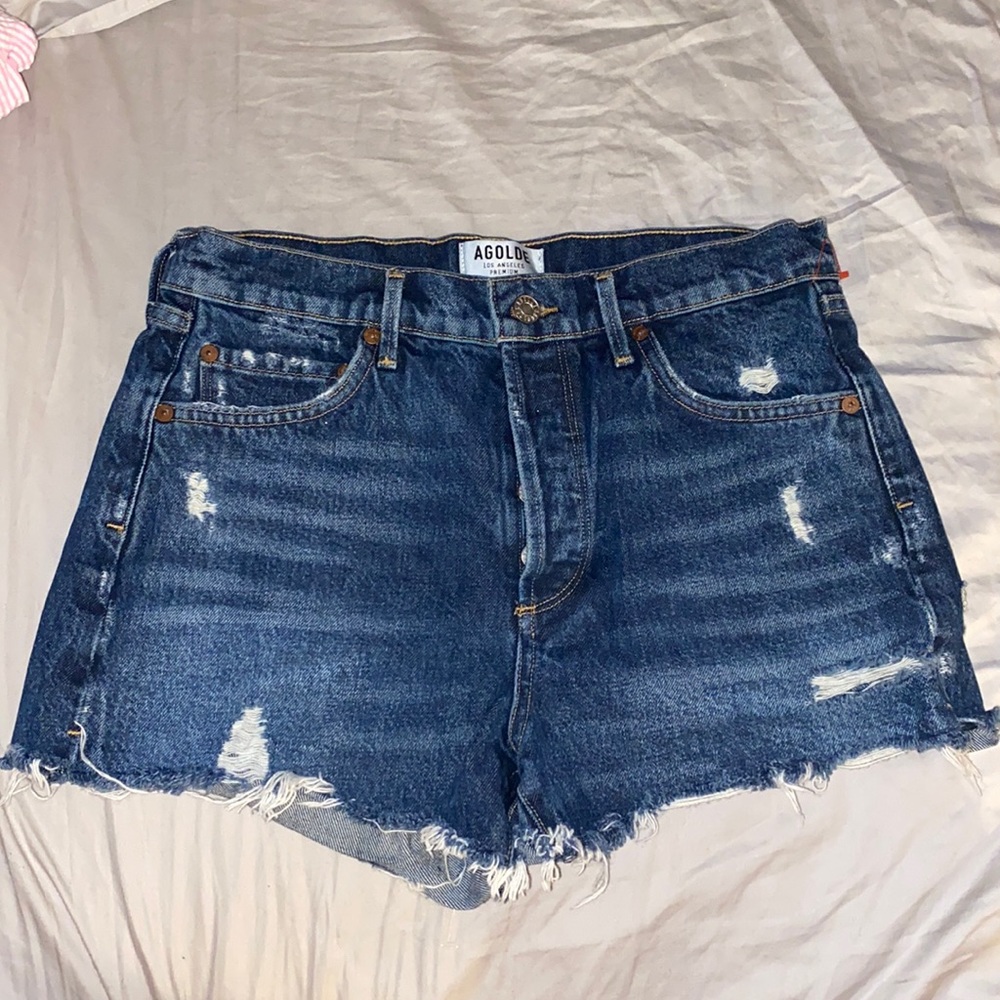 Agolde distressed high waisted jean shorts